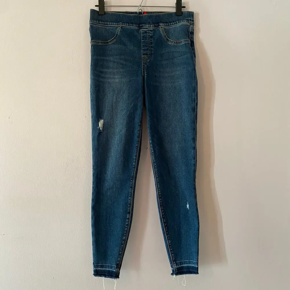SPANX Distressed Skinny Jeans Dark Wash Preppy Shapewear Women's size Medium